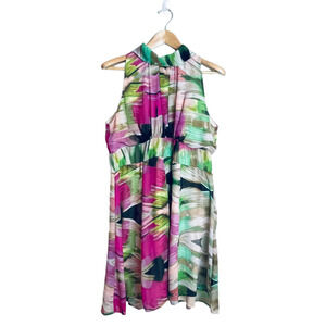 ILE New York Colorful Chiffon Overlay High Neck Sleeveless Dress Women’s Size 14